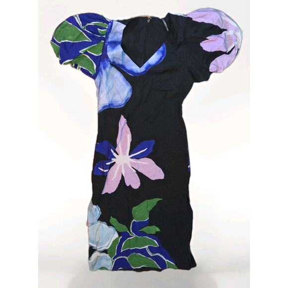 Anthropologie Dress Puff-Sleeve A-Line Maxi Dress Gorgeous Floral Sz Small - Picture 5 of 9